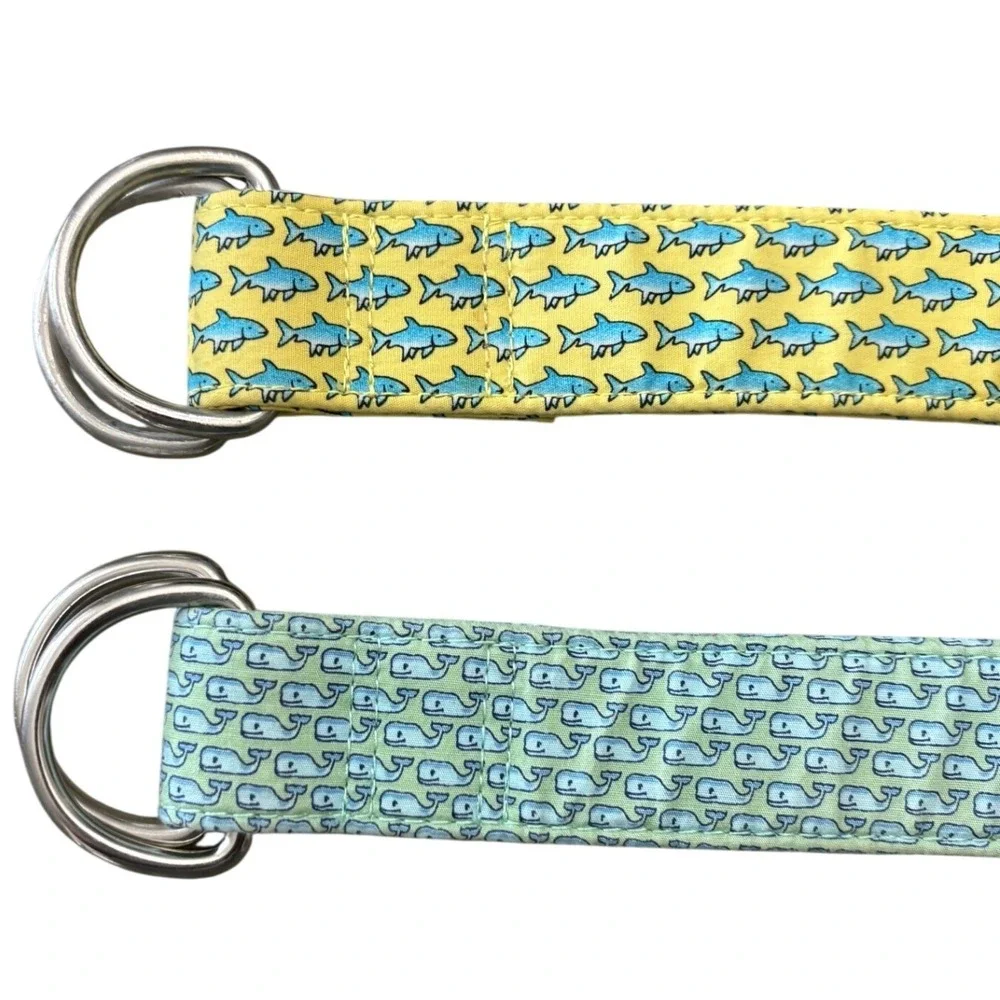 Vineyard Vines Lot 2 Mens Belts Large Whale Shark Print D-Ring Preppy Nautical